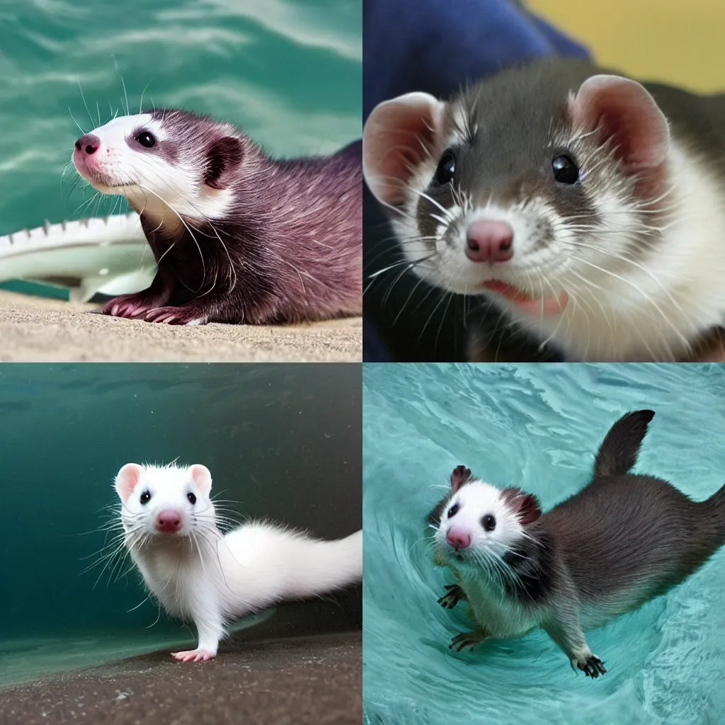 Prompt: a ferret and shark hybrid