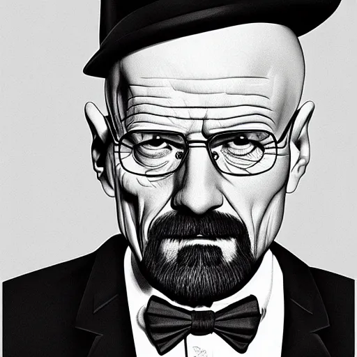 Image similar to Walter White with pork pie black hat, accurate anatomy, highly detailed, digital art, centered, portrait