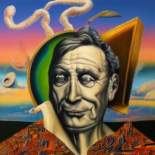 Image similar to mr. mural, surrealism, oil on canvas, high detail