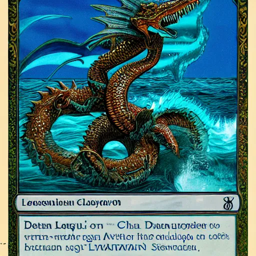 Prompt: Leviathan chaos dragon rising from the waves of the sea