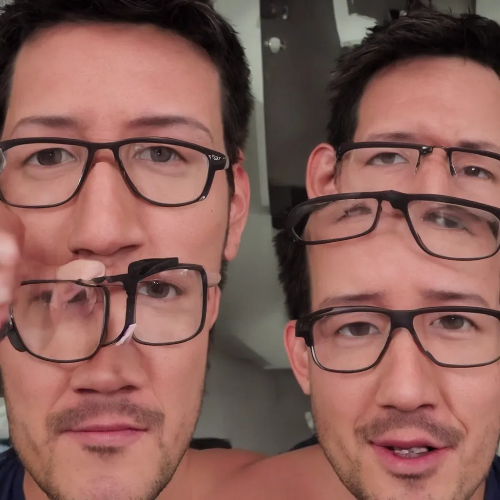 Prompt: close - up photo of markiplier with an absurdly large chin, clear eyes looking into camera, livestream screenshot