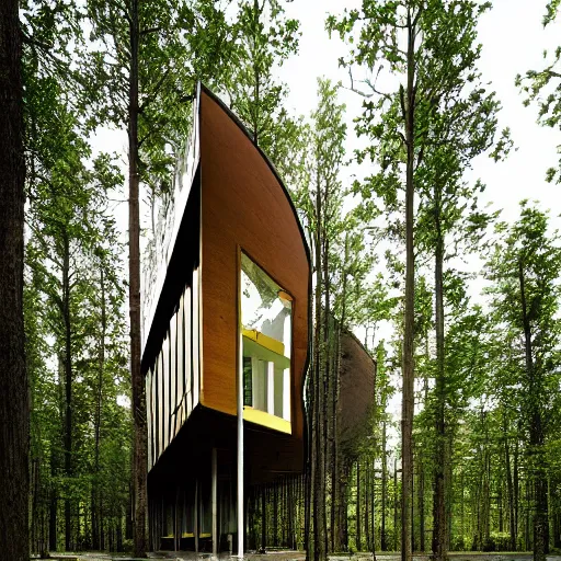 Image similar to a building in the middle of a forest, architecture