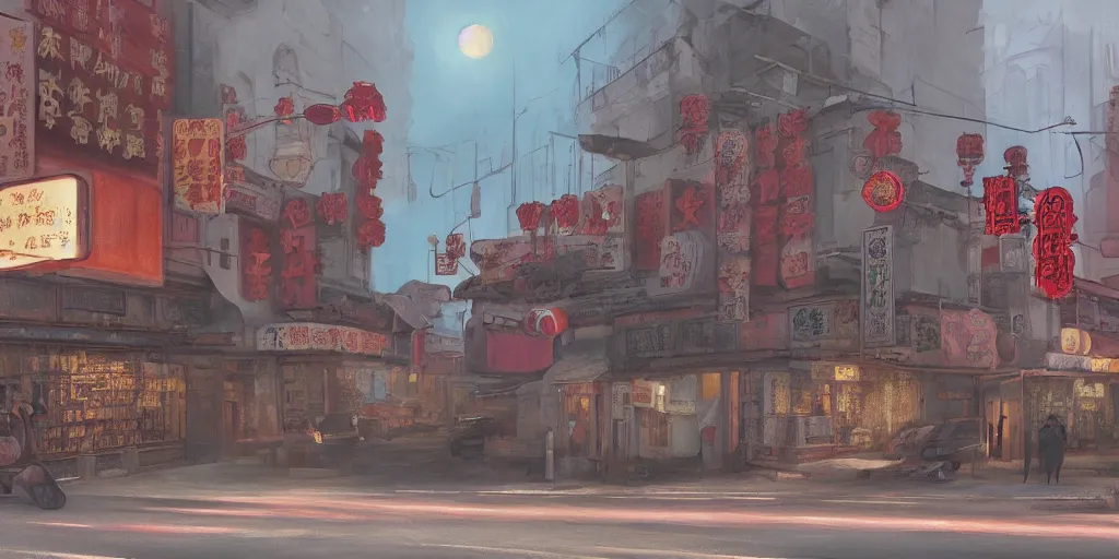 Image similar to old cinema in chinatown, evening, matte painting, studio ghibli, artstation