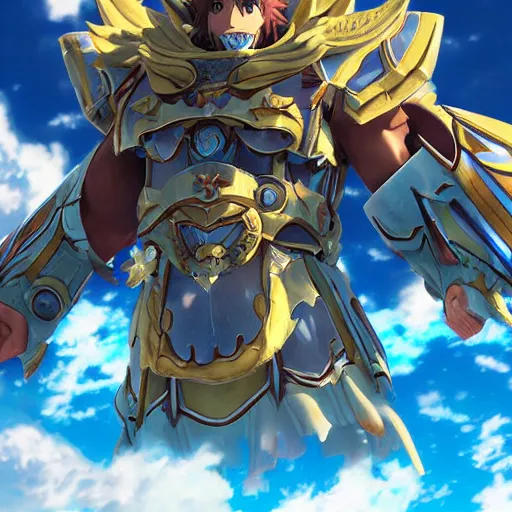 Prompt: The Uraian Titan from the game Xenoblade Chronicles 2 in front of a blue sky in the cloud sea, wide angle, extremely detailed, clear, beautiful, digital art - n 4