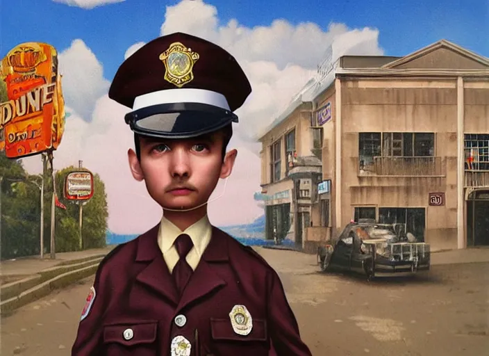 Image similar to a police officer made of donut, lowbrow, matte painting, 3 - d highly detailed, in the style of mark ryden,