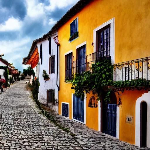 Image similar to A Spanish village. Clean, flat, Scandinavian retro, 4k, digital art.