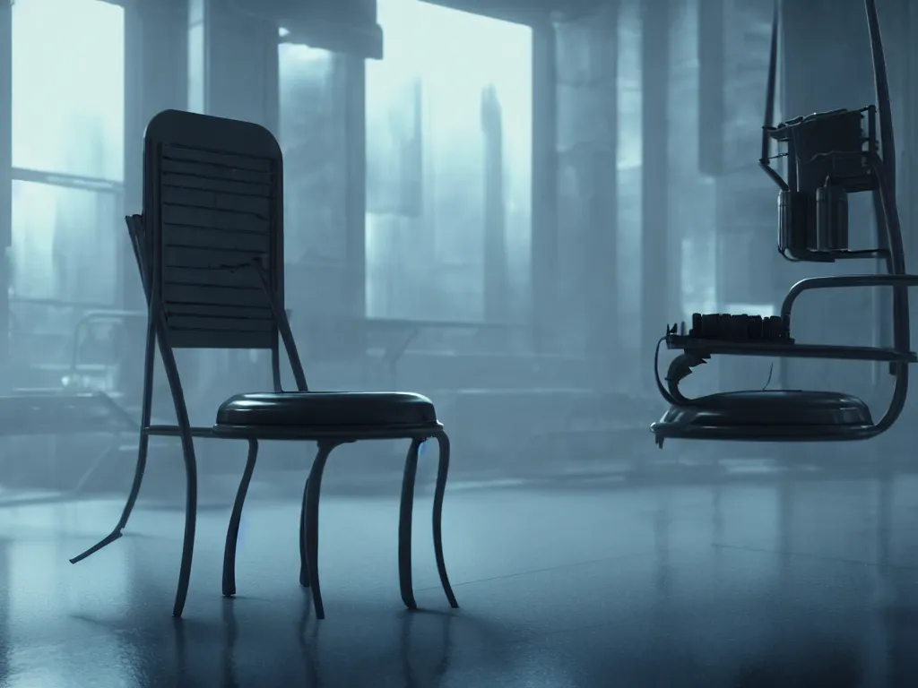 Prompt: film still of a chair in a marvel movie, science fiction industrial hard science concept art, 8K render octane high definition cgsociety, photorealistic, unreal engine 5