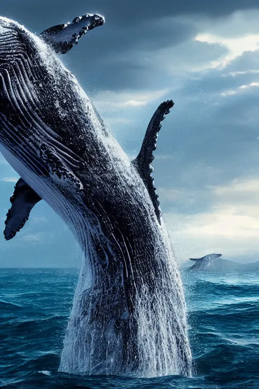 Image similar to whales are speaking on the phones, hypermaximalistic, high details, cinematic, 8k resolution, beautiful detailed, insanely intricate details, artstation trending, octane render, unreal engine