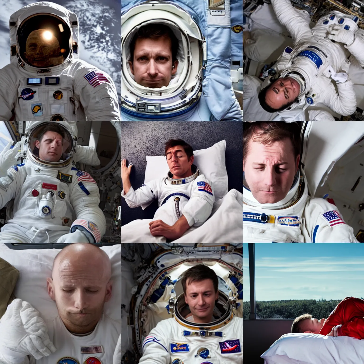 Prompt: hungover astronaut wakes up in bed with no idea how he made it back to earth