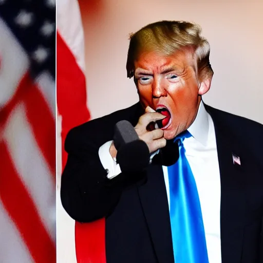 Prompt: donald trump eating a microphone