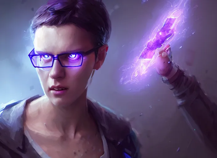 Image similar to a pissed right off genetically engineered nerd, by greg rutkowski, blue and purple lighting, digital art, ultra realistic, ultra detailed, photorealistic, 4 k, character concept