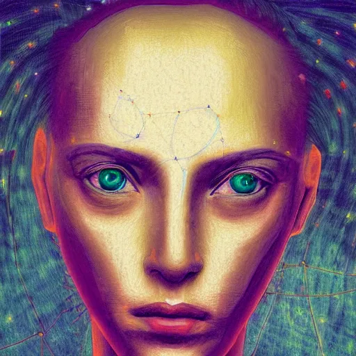 Image similar to beautiful detailed artistic portrait of an artificial intelligence. grainy and rough. fine detail. soft colour scheme. artistic painting by lurid ( 2 0 2 2 ). featured on deviantart.