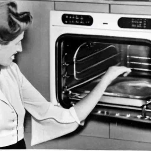 Prompt: commercial of 1 9 5 0 s housewife opening an oven to reveal dozens of butterflies flying out, sylvia plath, flying bugs