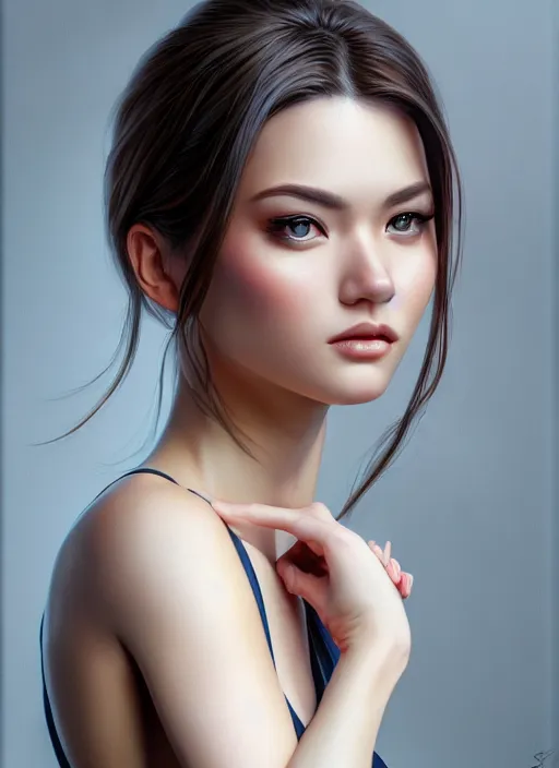 Image similar to photo of a gorgeous young woman in the style of stefan kostic, realistic, sharp focus, 8k high definition, insanely detailed, intricate, elegant, art by stanley lau and artgerm