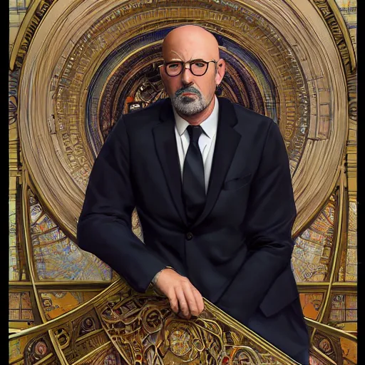 Image similar to portrait painting of nyu professor scott galloway, ultra realistic, concept art, intricate details, serious, highly detailed, photorealistic, octane render, 8 k, unreal engine. art by artgerm and greg rutk owski and alphonse mucha