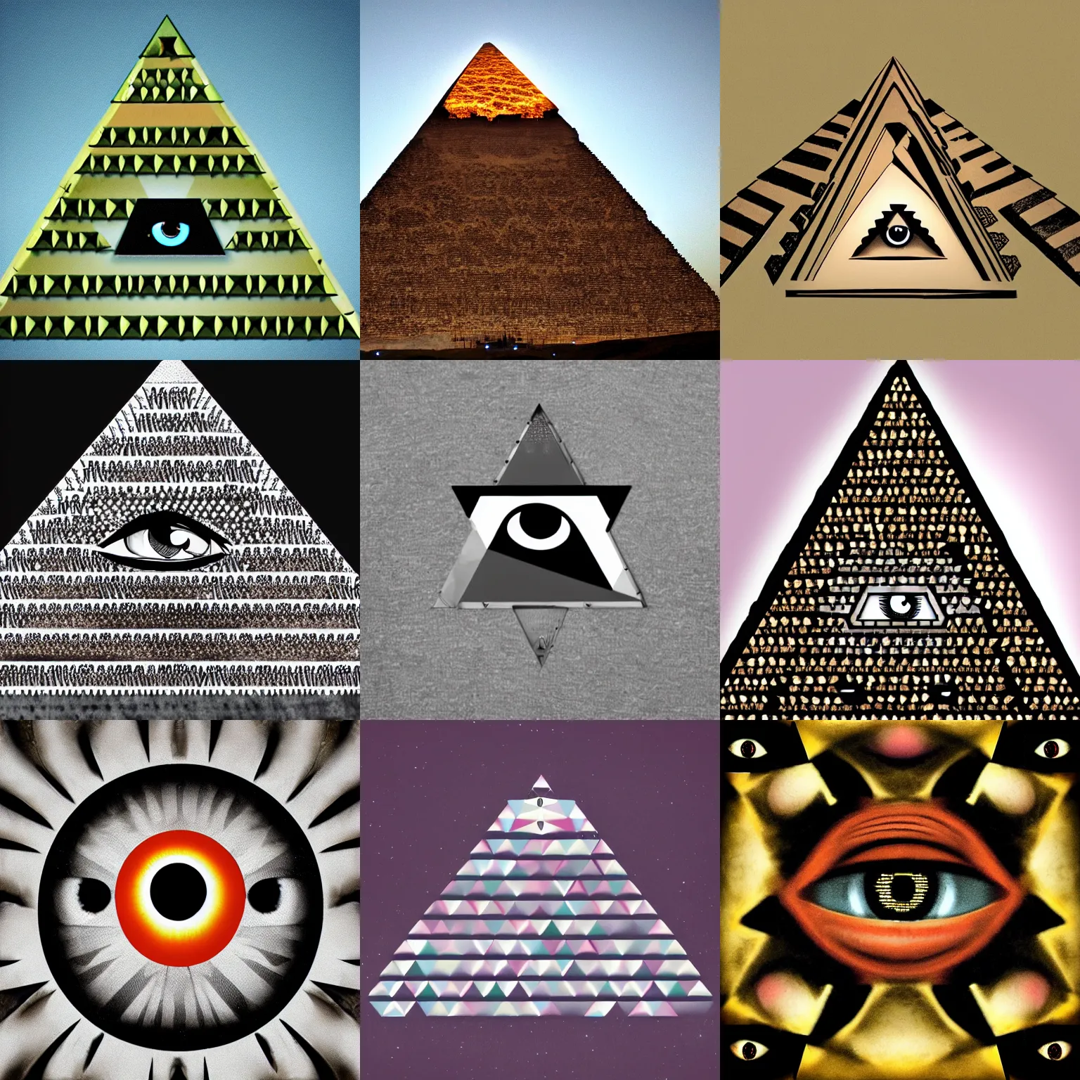 Prompt: pyramid studded with eyes, many, many eyes