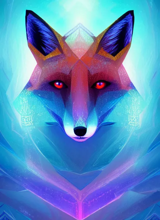 Image similar to symmetry!! product render poster vivid colors divine proportion fox, ice and snow, glowing fog intricate, elegant, highly detailed, digital painting, artstation, concept art, smooth, sharp focus, illustration,