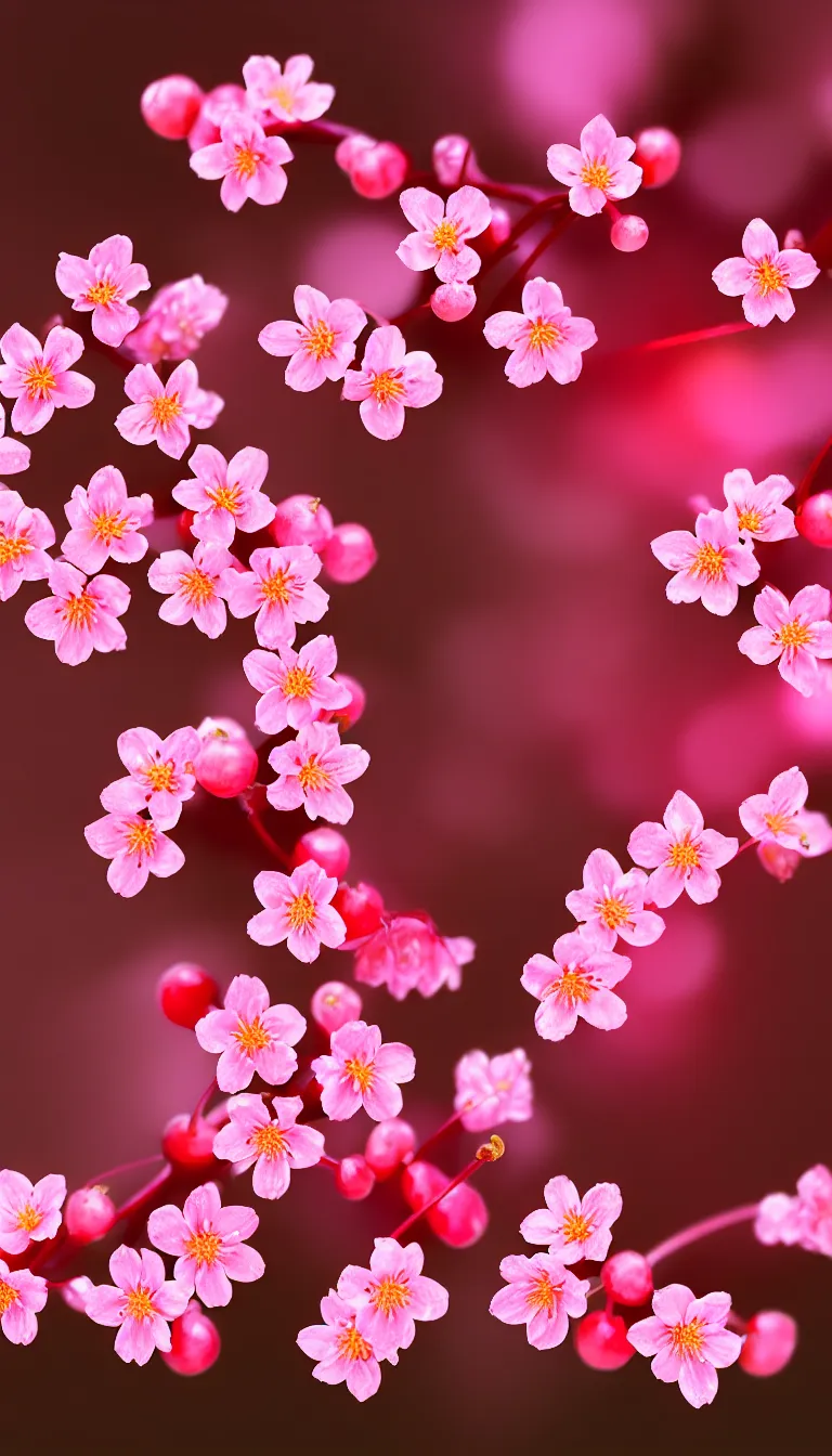 Prompt: highly detailed realistic photo of glowing cherry flowers, award winning photo, hyper realistic, concept art, 8 k detail post - processing