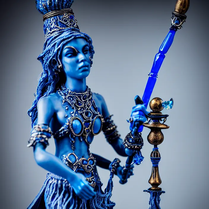 Image similar to photograph of a real - life very beautiful elemental water witch with ornate blue robs and staff, extremely detailed. dslr. 8 5 mm.