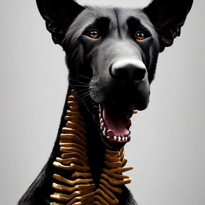 Image similar to portrait of belgian malinois as skeleton. intricate abstract. intricate artwork. by Tooth Wu, wlop, beeple, dan mumford. octane render, trending on artstation, greg rutkowski, very coherent symmetrical artwork. cinematic, hyper realism, high detail, octane render, 8k, iridescent accents, deep blacks