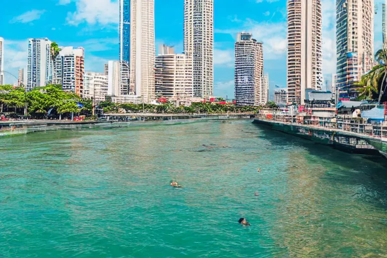 Image similar to photo of a very clean pasig river in the philippines with crystal clear blue water like boracay, high definition, tourism media