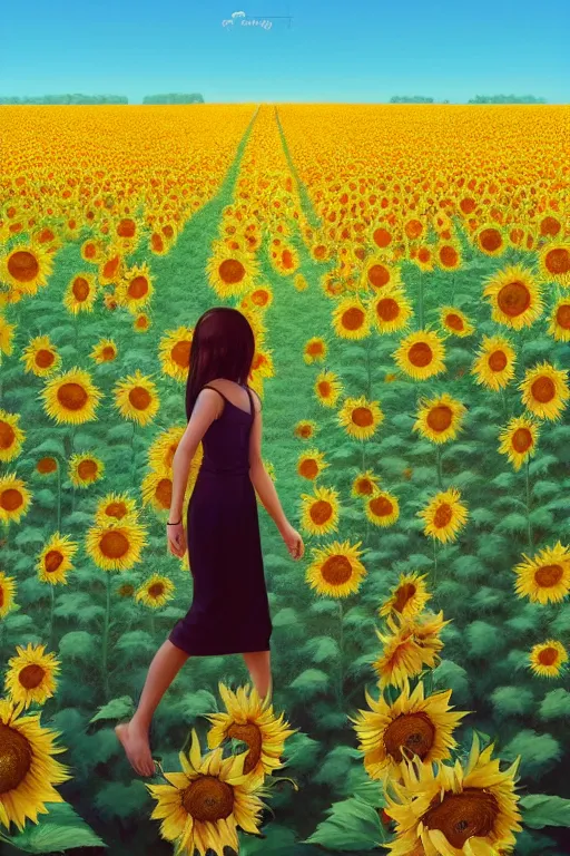 Image similar to a girl slowly walking through amazing tall sunflower field, hair flowing, fanart, by concept artist gervasio canda, behance hd by jesper ejsing, by rhads kuvshinov, rossdraws global illumination radiating a glowing aura global illumination ray tracing hdr render in unreal engine 5, tri - x pan stock, by richard avedon