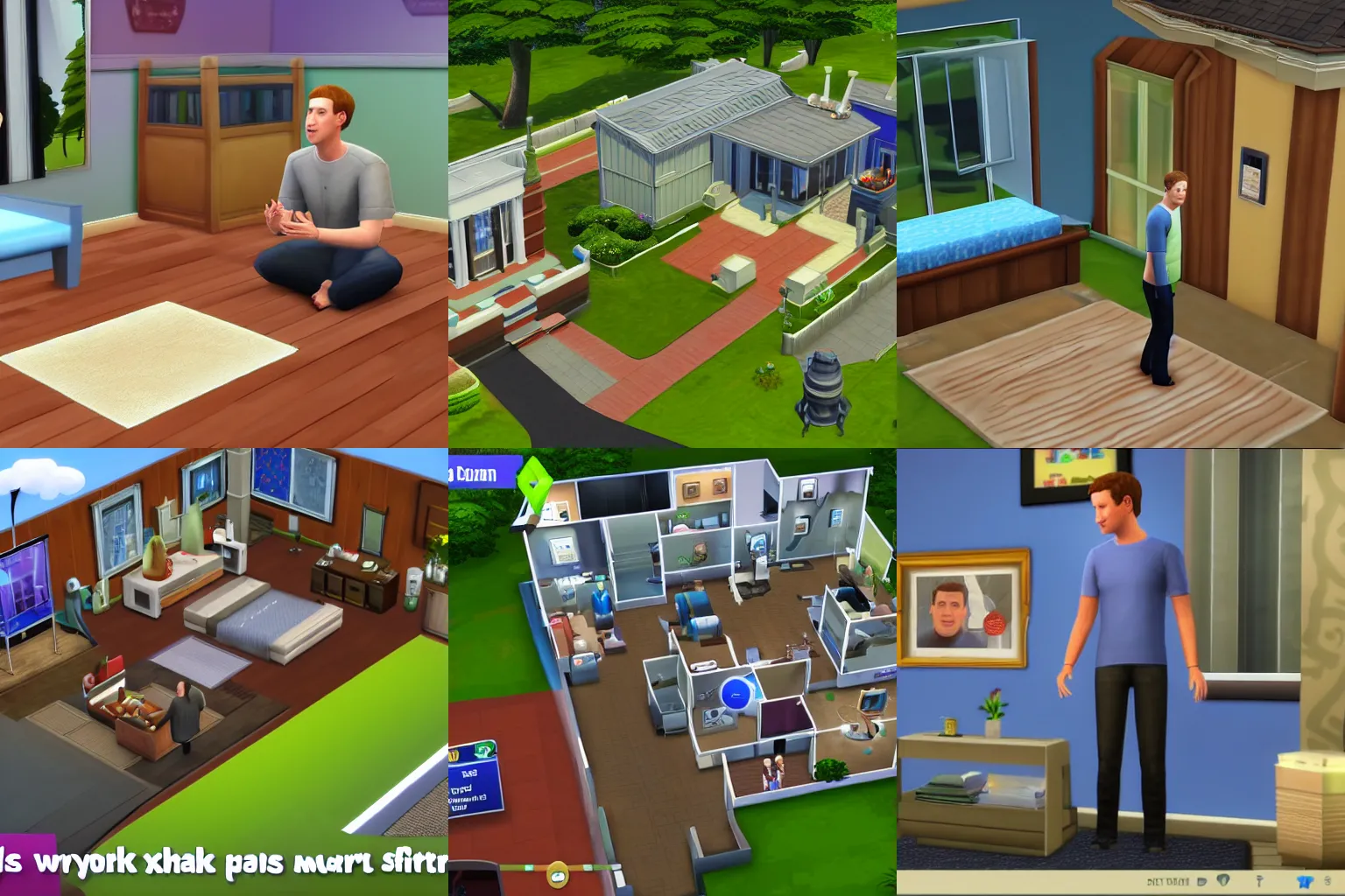 Prompt: Screenshot of Mark Zuckerberg in The Sims