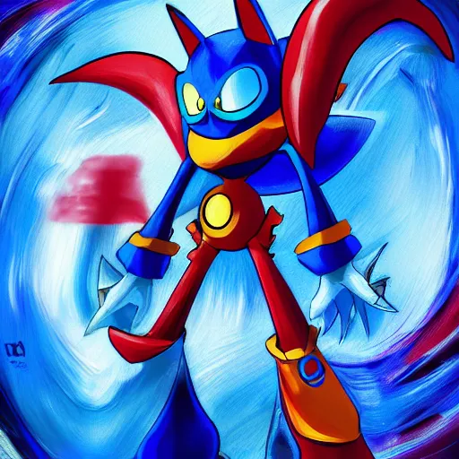 Prompt: metal sonic, digital painting, expressionistic, intricate detail, meticulous brush strokes, genius composition, masterpiece, work of art, 4 k wallpaper
