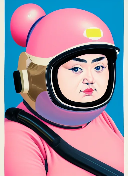 Image similar to portrait of a cute fat girl with a gun in a racing helmet by shusei nagaoka kaws david rudnick airbrush on canvas pastell colors cell shaded 8 k