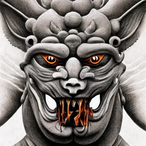 Image similar to a human with wolf head, naraka buddhist demon japan, thailand art, tubular creature, blood vesels, dystopian surrealism, artstyle alex ries zdzisław beksinski, symmetry accurate features, very intricate details, high resolution, symmetrical long head, smooth marble surfaces, detailed ink illustration, metal gear, cinematic smooth stone, deep aesthetic, concept art