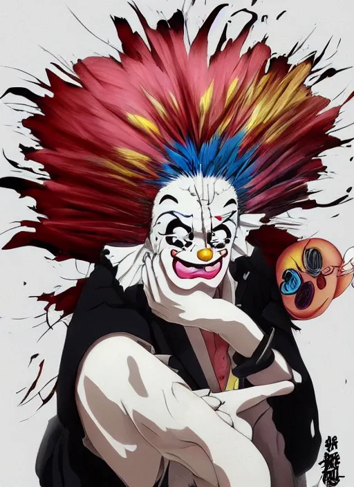 Prompt: portrait of the clown removing his makeup, anime fantasy illustration by tomoyuki yamasaki, kyoto studio, madhouse, ufotable, trending on artstation