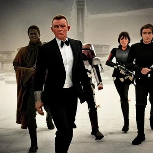 Prompt: “Star Wars James Bond crossover hq movie still”