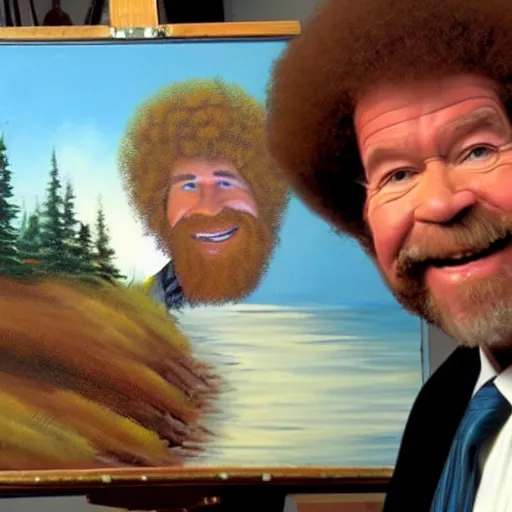 Image similar to Bob Ross painting a happy little accident