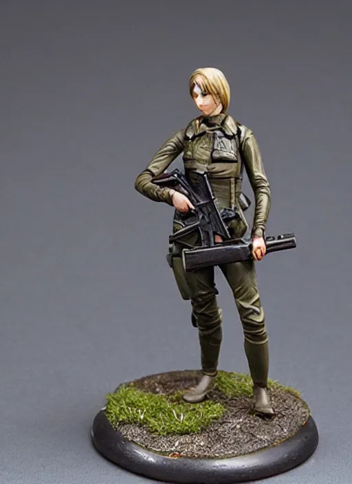 Prompt: Image on the store website, eBay, 80mm Resin figure model of a female with a rifle.