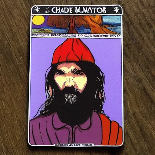 Image similar to ryder waite tarot card depicting charles manson