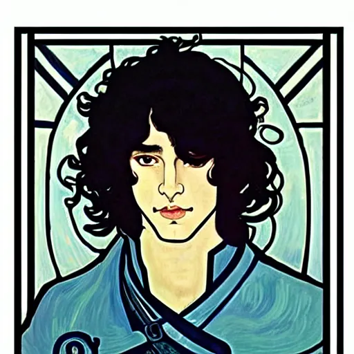 Image similar to painting of young handsome beautiful paladin elf!! man with long wavy dark hair in his 2 0 s named shadow taehyung at the blueberry party, wearing armor!, elegant, clear, painting, stylized, delicate, soft facial features, art, art by alphonse mucha, vincent van gogh, egon schiele,