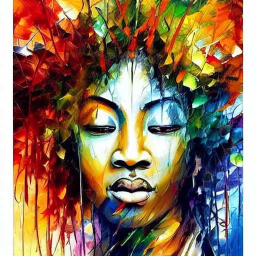 Prompt: strikingly beautiful african bodhisattva, praying meditating, realism, elegant, intricate, portrait photograph!! by leonid afremov and carne griffiths