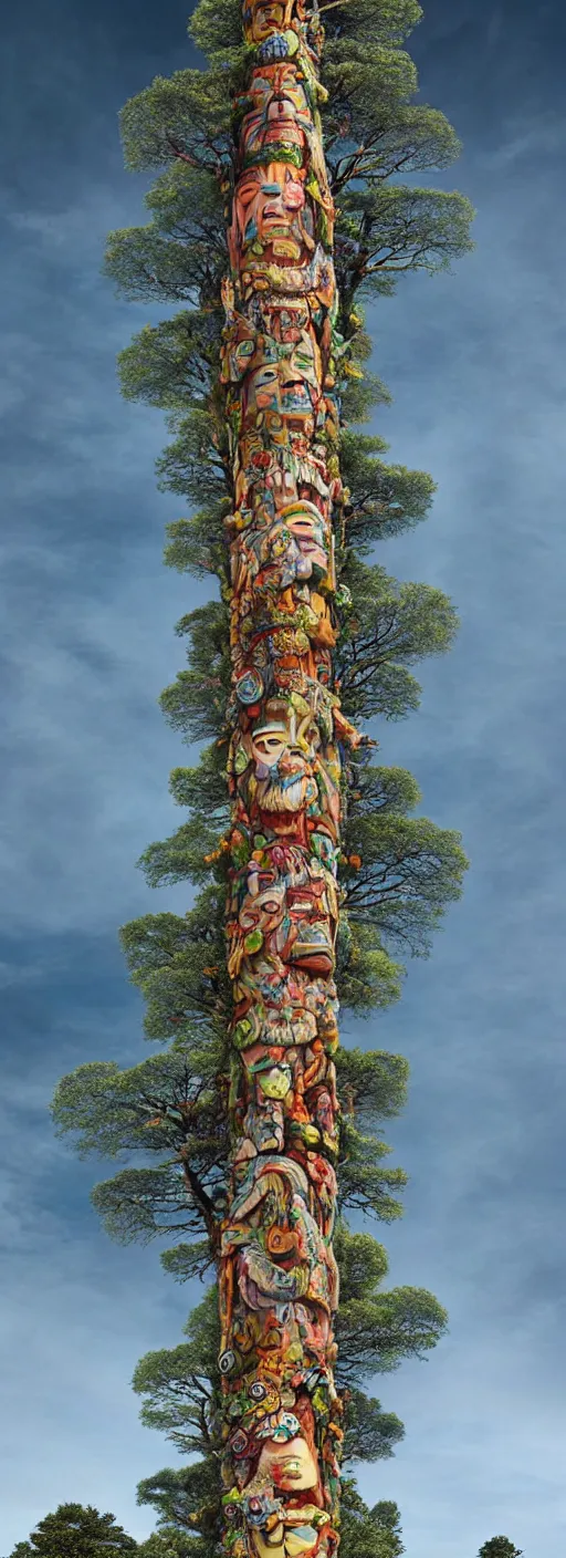 Prompt: totem pole l - tree fractal by callebaut, erik johansson, kim keever,