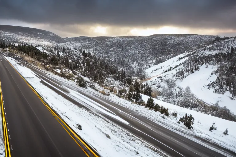 Image similar to a windy highway route on an icy snowy cliff, photo