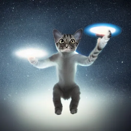 Image similar to a cat being abducted by aliens