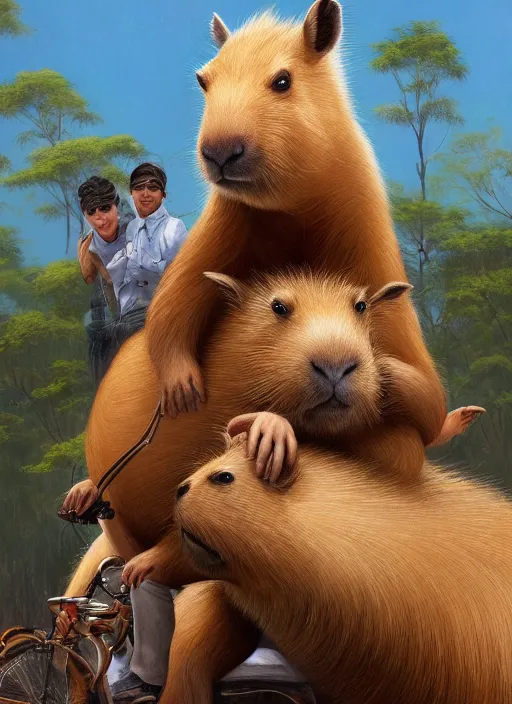 Prompt: ultradetailed photograph of joe biden riding a capybara by artgerm and Craig Mullins, James Jean, Andrey Ryabovichev, Mark Simonetti and Peter Morbacher 16k