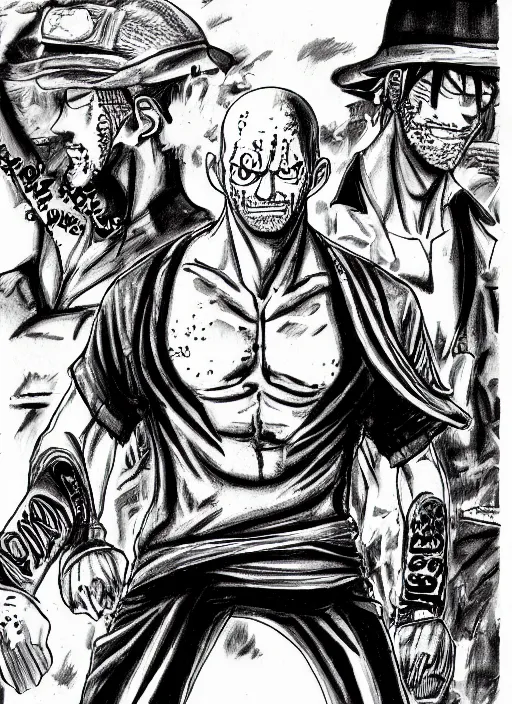 Image similar to jason statham as character in one piece manga, sketch by eiichiro oda