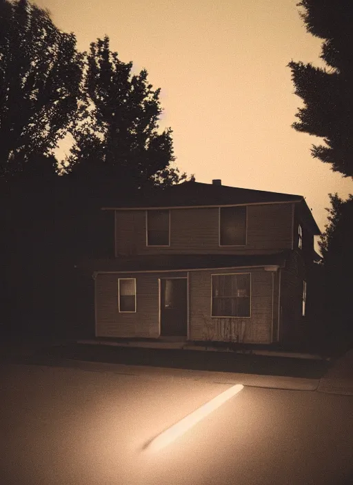 Prompt: a detailed photographic render of a 1 9 5 0 s american suburb at night by todd hido, photoreal, 4 k, mist