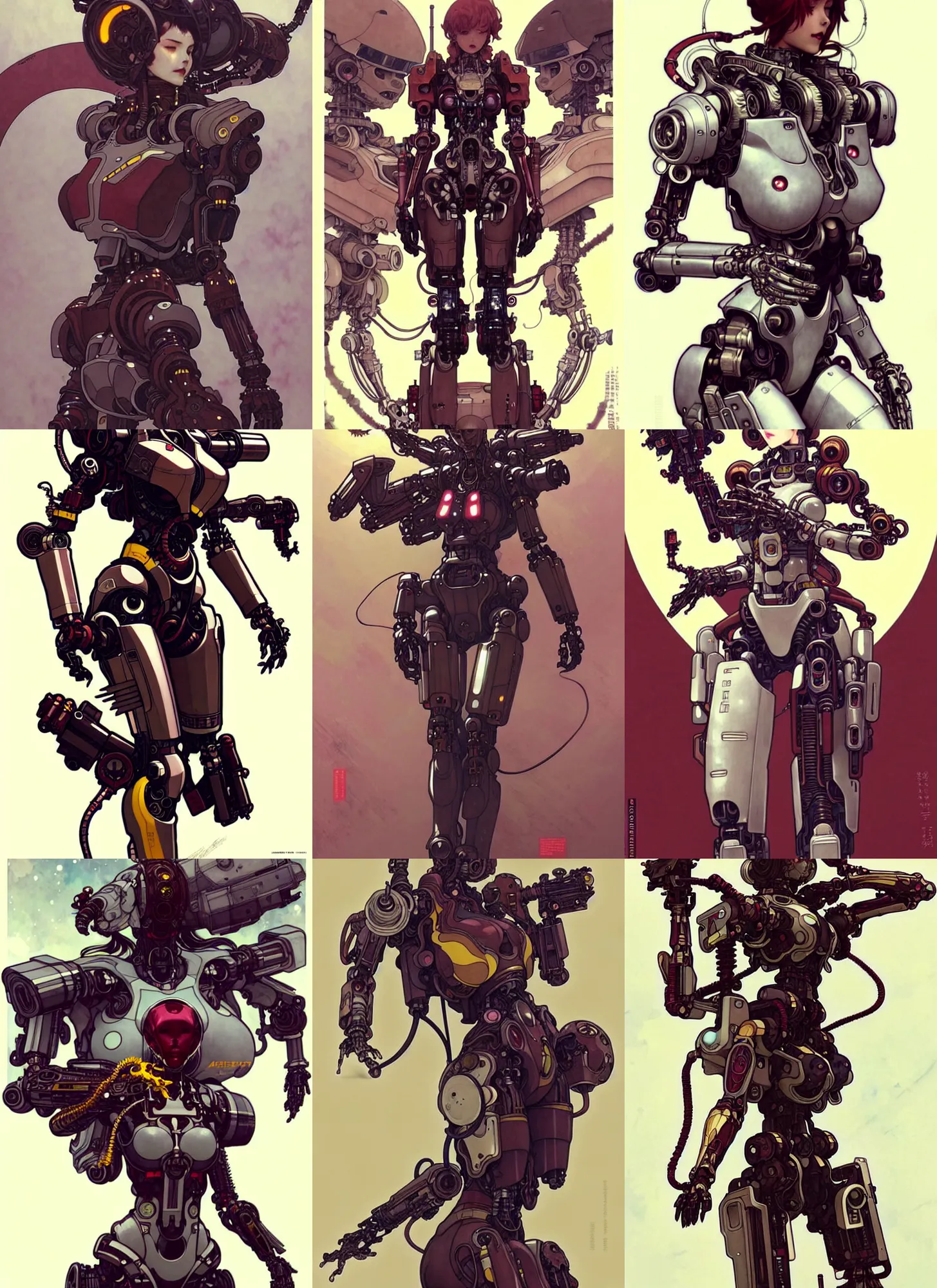 Prompt: highly detailed full body ilustration of alien cyborg lady piloting a mecha, by krenz cushart, by artem demura, by alphonse mucha, by kaethe butcher, gradient maroon, black, silver and yellow color scheme, grunge aesthetic!!! (