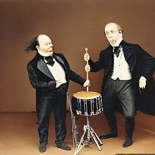 Prompt: dr jekyll and mr. heid playing the drums