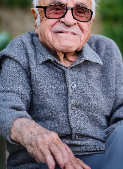 Image similar to DSLR photo portrait still of 85 year old age 85 Danny Devito at age 85!!!, 85mm f1.8