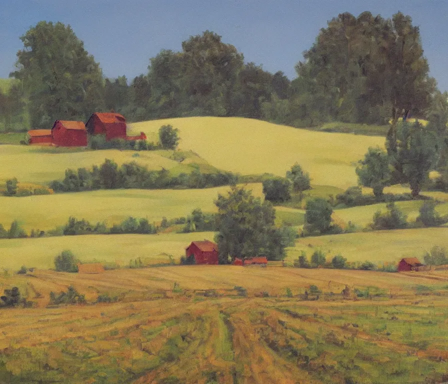 Image similar to beautiful view of a peaceful ukrainian farm landsape. art by isaac leitan and ivan shiskin, oil on canvas