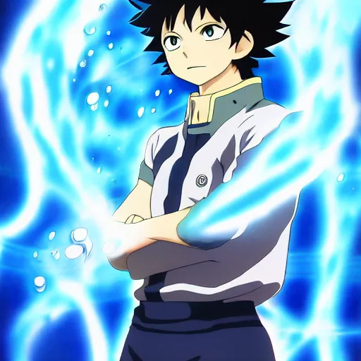 Prompt: highly detailed anime shonen art of a boy with water powers by masayoshi tanaka, in my hero academia, in naruto, 8 k, anime!!!!!!!!!!!!! trending on artstation