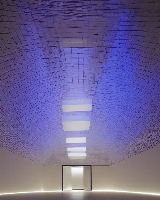 Image similar to Zara raincoat in a deluge set lit with recursive refraction, light installation by James Turrell —mp