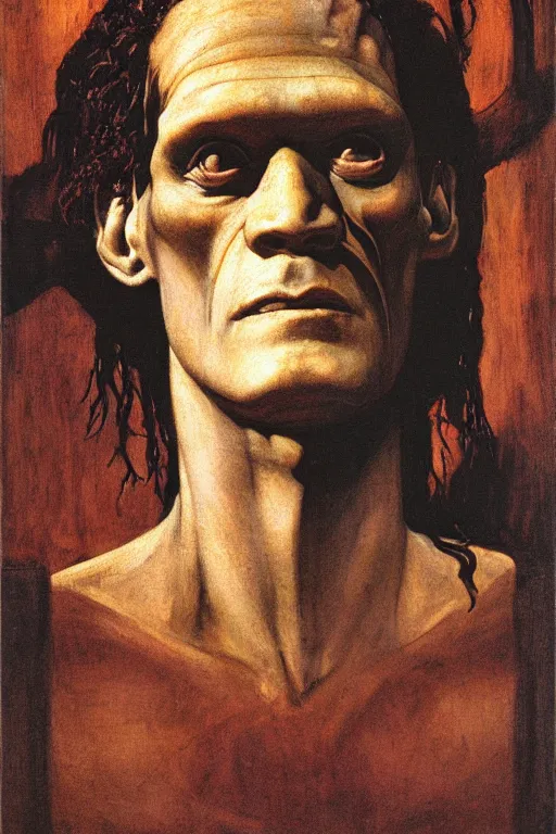 Prompt: a portrait of Frankenstein, by Annie Swynnerton and Nicholas Roerich and Jean Delville, dramatic cinematic lighting, extremely detailed
